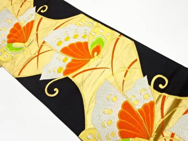 JAPANESE KIMONO / VINTAGE FUKURO OBI / WOVEN BUTTERFLY